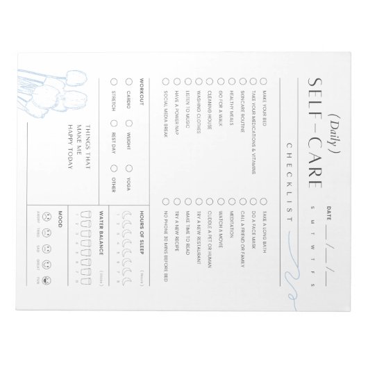 Dagelijkse zelfzorgchecklist notitieblok (Voorkant)