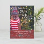 Dagen Be Merry Bright Bold Schattige Rustiek Log S Feestdagenkaart (Staand voorkant)