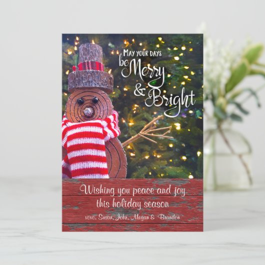 Dagen Be Merry Bright Bold Schattige Rustiek Log S Feestdagenkaart (Staand voorkant)