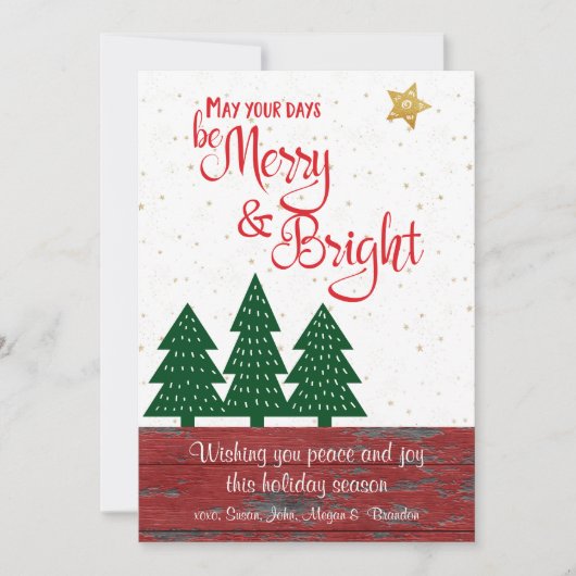 Dagen Be Merry Bright Christmas Tree Rustiek Hout Feestdagenkaart (Voorkant)