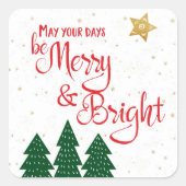 Dagen Be Merry Bright Quote Trees Gold Star Script Vierkante Sticker (Voorkant)
