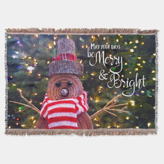 Dagen Be Merry Bright Rustic Log Snowman Tree Scha Deken (Voorkant)