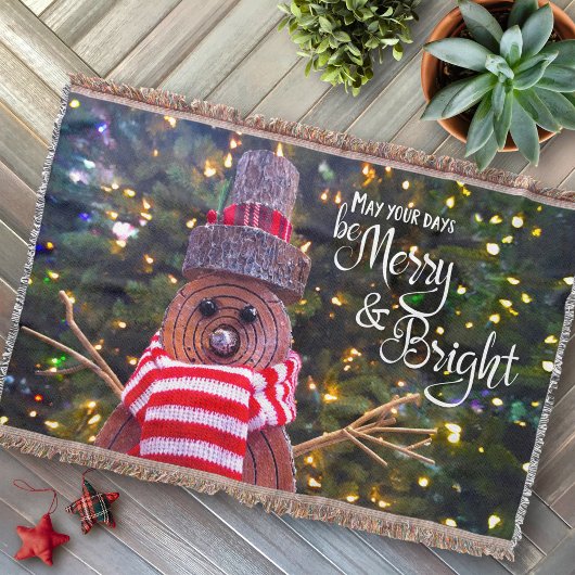 Dagen Be Merry Bright Rustic Log Snowman Tree Scha Deken