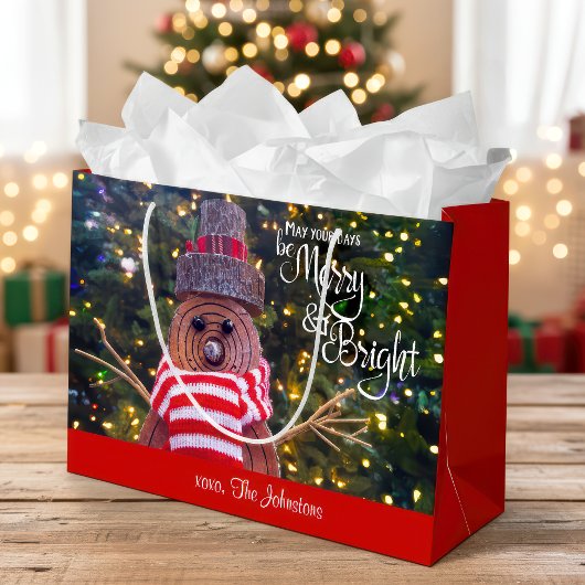 Dagen Be Merry Bright Rustic Snowman Aangepaste na Groot Cadeauzakje