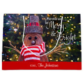 Dagen Be Merry Bright Rustic Snowman Aangepaste na Groot Cadeauzakje (Voorkant)