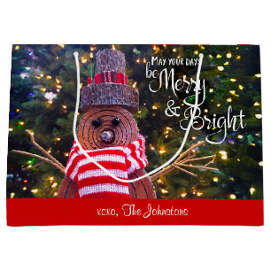 Dagen Be Merry Bright Rustic Snowman Aangepaste na Groot Cadeauzakje