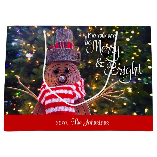 Dagen Be Merry Bright Rustic Snowman Aangepaste na Groot Cadeauzakje (Voorkant)