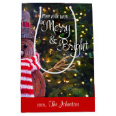 Dagen Be Merry Bright Rustic Snowman Aangepaste na Medium Cadeauzakje (Voorkant)