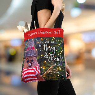 Dagen Be Merry Bright Rustieke Kerstmis Sneeuwman  Tote Bag