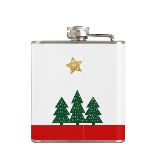 Dagen Be Merry Bright Script Groene Bomen Gouden S Heupfles (Achterkant)