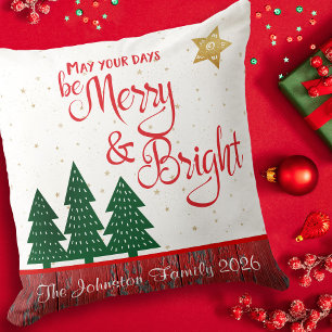 Dagen Be Merry Bright Tree Gold Star Monogram Naam Kussen