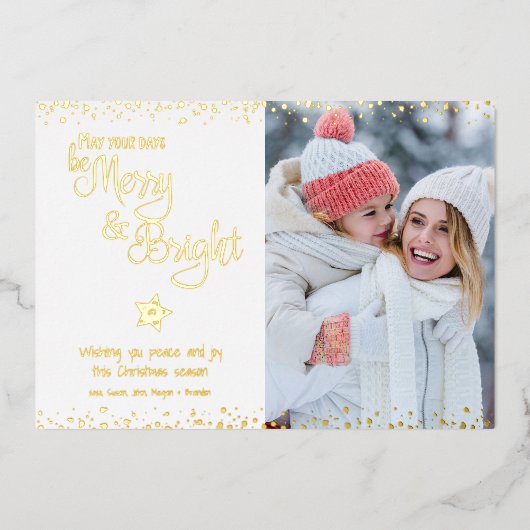 Dagen Be Merry en Bright Script Foto Echt Goud Folie Feestdagenkaart (Voorkant)
