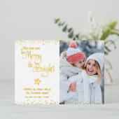 Dagen Be Merry en Bright Script Foto Echt Goud Folie Feestdagenkaart (Staand Voorkant)