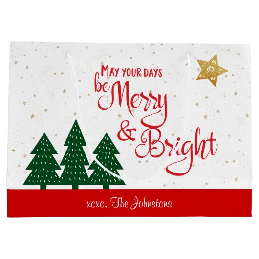 Dagen Be Merry Helder Rood Script Bomen Gouden Ste Groot Cadeauzakje (Achterkant)