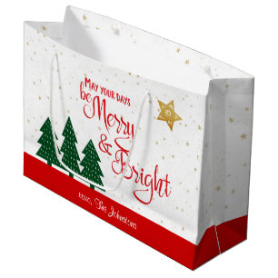 Dagen Be Merry Helder Rood Script Bomen Gouden Ste Groot Cadeauzakje