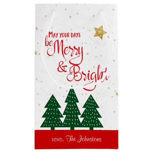 Dagen Be Merry Helder Rood Script Gouden Sterren B Klein Cadeauzakje (Achterkant)