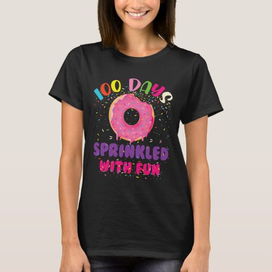 Dagen besprenkeld met leuke donuts Happy 100ste da T-shirt (Voorkant)
