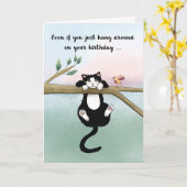 Dagen Cute Cat Hanging Around with Bird Kaart (Gele Bloem)