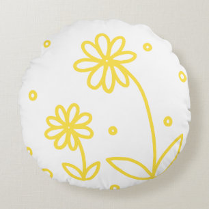Dagen en Stippen 2 - Lemon Geel en Wit Rond Kussen