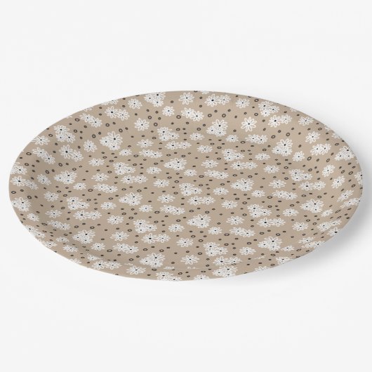 Dagen en Stippen - Taupe, zwart en wit Papieren Bordje (Gekanteld)