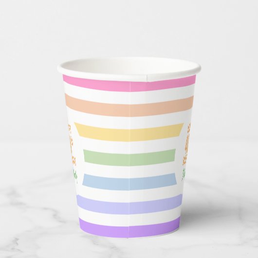 Dagen in witte cirkel pastelregenboogstripes papieren bekers (Rechts)