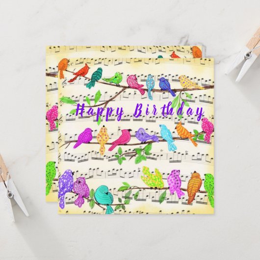 Dagen Kaart Colorful Musical Birds - Spring (Voorkant / Achterkant in situ)