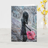 Dagen Kaart vrouw in regen - schilderen (Gele Bloem)