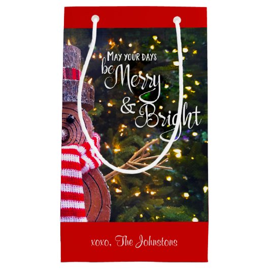 Dagen Merry Bright Rustic Snowman Custom Naam Scha Klein Cadeauzakje (Voorkant)