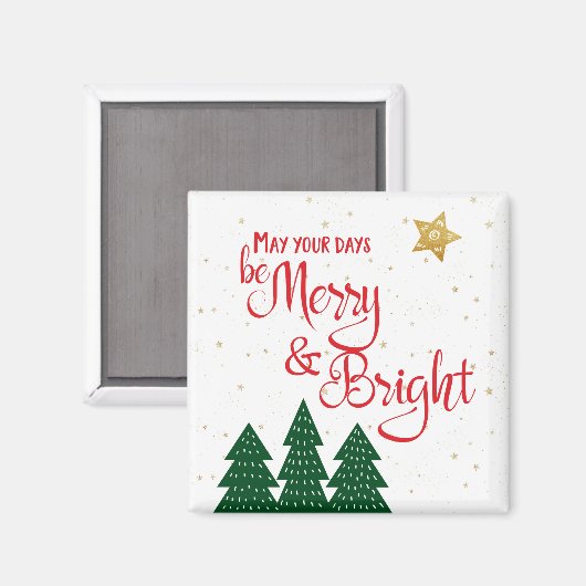 Dagen Merry Bright Rustic Trees Gold Star Magneet (Voorkant / Achterkant)