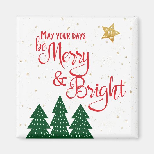 Dagen Merry Bright Rustic Trees Gold Star Magneet (Voorkant)