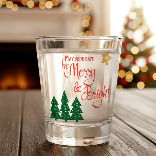 Dagen Merry Bright Script Groene Bomen Gouden Ster Shot Glas