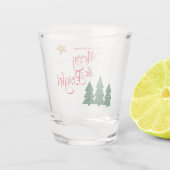 Dagen Merry Bright Script Groene Bomen Gouden Ster Shot Glas (Achterkant)