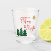 Dagen Merry Bright Script Groene Bomen Gouden Ster Shot Glas (Voorkant)