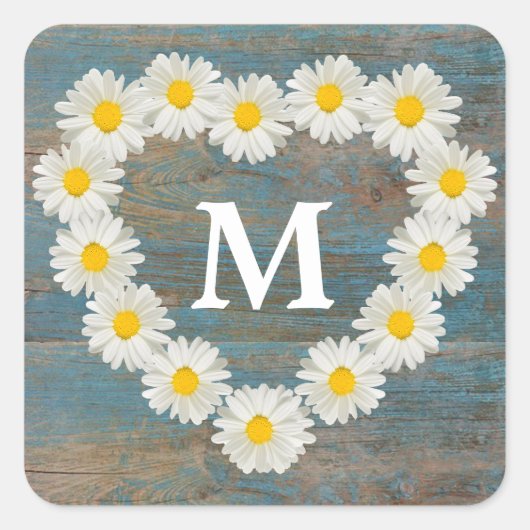  Dagen Monogram Rustic Blue Wood Vierkante Sticker (Voorkant)