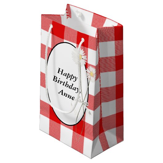 Dagen op rode en witte buffelplaat klein cadeauzakje (Voorkant Gekanteld)