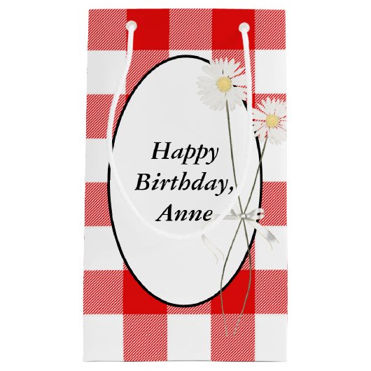 Dagen op rode en witte buffelplaat klein cadeauzakje (Voorkant)