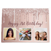 Dagen roos gouden glitter druppelt op aangepaste f groot cadeauzakje (Voorkant)