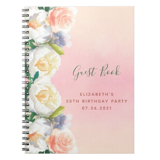 Dagen roos goudfloralen wit Guest Book Notitieboek (Voorkant)