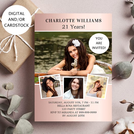 Dagen roos goudfotocollage kaart