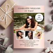 Dagen roos goudfotocollage uitnodiging briefkaart