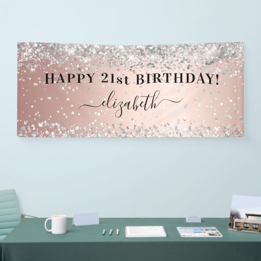 Dagen roos goudglitter glans spandoek (Beurs)