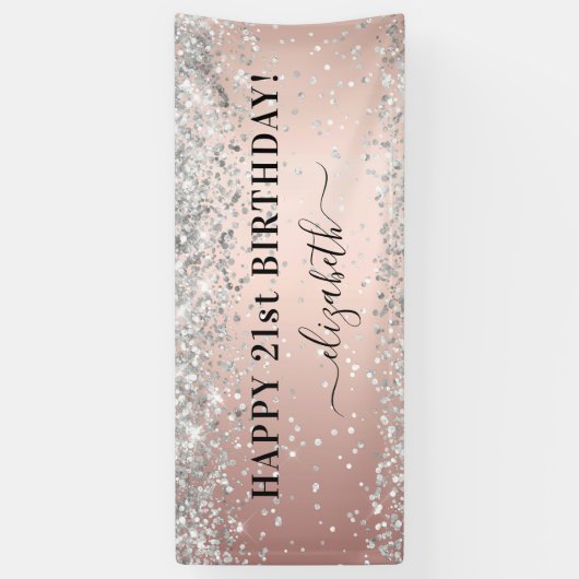 Dagen roos goudglitter glans spandoek (Verticaal)