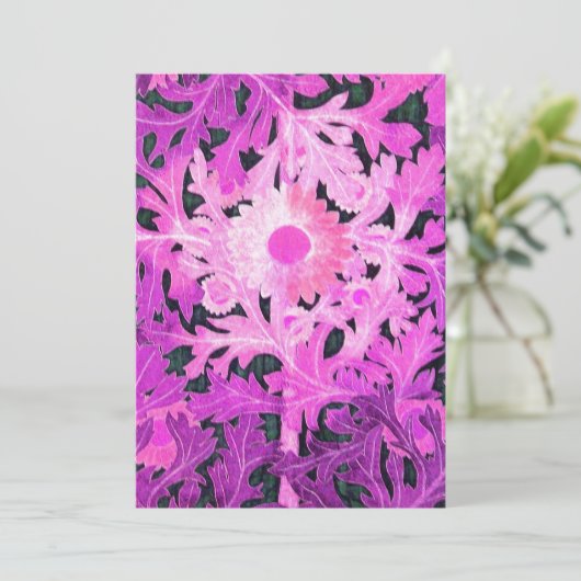 DAGEN, roze zwarte witte bloemen en bladeren Aankondiging (Staand voorkant)