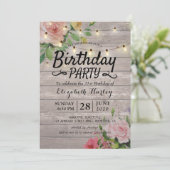 Dagen Rustic Wood Flowers & String Lights Kaart (Staand voorkant)