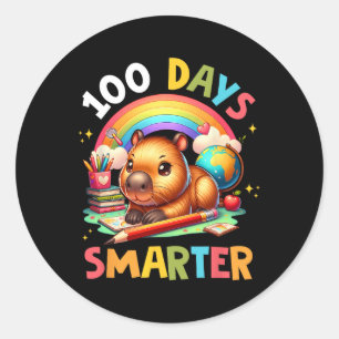 Dagen Slimmer Capybara Kinder Leraar 100ste dag va Ronde Sticker