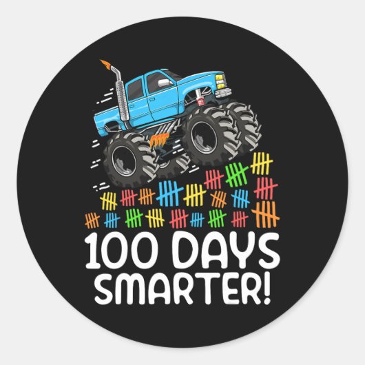 Dagen Slimmere Monster Truck 100 Dagen School 100t Ronde Sticker (Voorkant)
