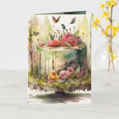 Dagen van de Kaart met prachtige taart in het bos (Gele Bloem)