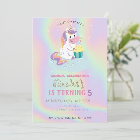 Dagen van de magische Unicorn regenboogholografisc Kaart (Staand voorkant)