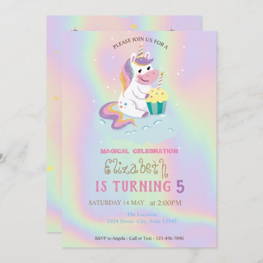 Dagen van de magische Unicorn regenboogholografisc Kaart (Voorkant / Achterkant)