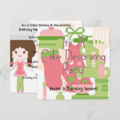 Dagen van de meisjesCake-decorteerpartij, uitnodig Kaart (Voorkant / Achterkant)
